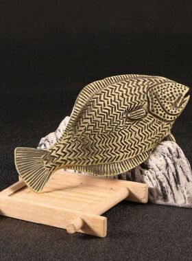 仿古玩做旧大比目鱼黄铜摆件海洋生物金属模型摆设展示收藏工艺品