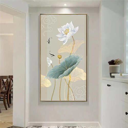新中式现代简约单幅莲花艺术壁画印花图像 喷绘画 创意沙发背景墙