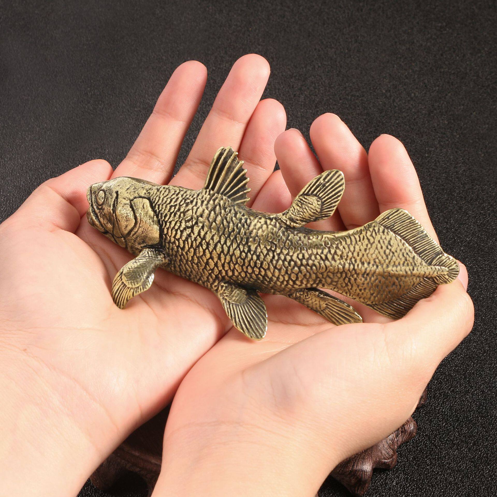 跨境黄铜大摆件装饰海洋生物矛尾鱼大鱼实心铜摆设金属收藏品