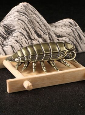 仿古玩史前海洋生物大王具足虫黄铜摆件实心铜茶宠工艺品铜手把件