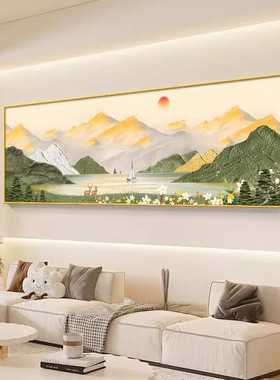 日照金山客厅装饰画北欧原木风沙发背景墙挂画聚宝盆新款山水壁画