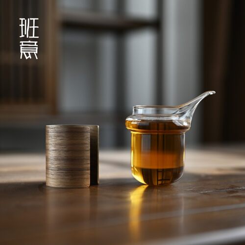 胡意 竹套防烫公杯匀杯竹围海嘴公道杯耐热玻璃茶鹰班桃色分茶器