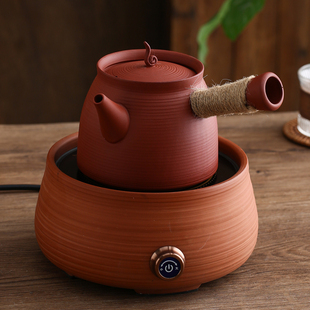 潮汕工夫泡茶炉砂铫烧水壶侧把急须煮茶壶黑晶炉红泥跳盖碳烤炉煮
