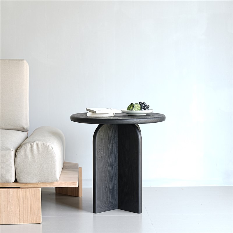 侘寂风实木黑色边几家用沙发茶几角几客厅民宿Q酒店胡桃色木质圆
