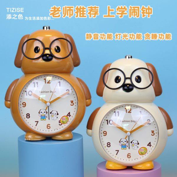 儿童卡通闹钟会说话创意学生用床头卧室眼镜狗动物多功能静音夜光