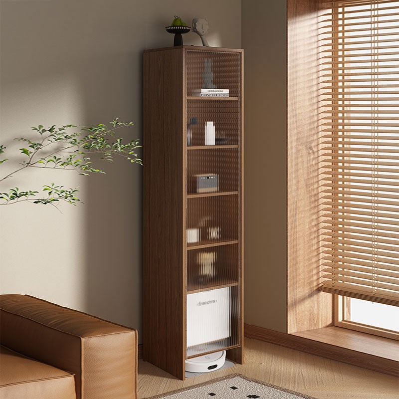 实木扫地机器人置物架收纳家政y柜客厅高书柜钢化玻璃门立柜边柜