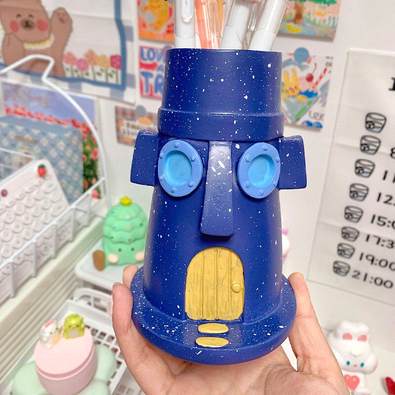 章鱼哥笔扶学生石屋笔筒工位桌面多功能收纳筒摆件送朋友同事礼物