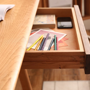 北欧全实木橡木樱桃木长书桌椅带抽屉书架日式 简约电脑学习桌1.6m