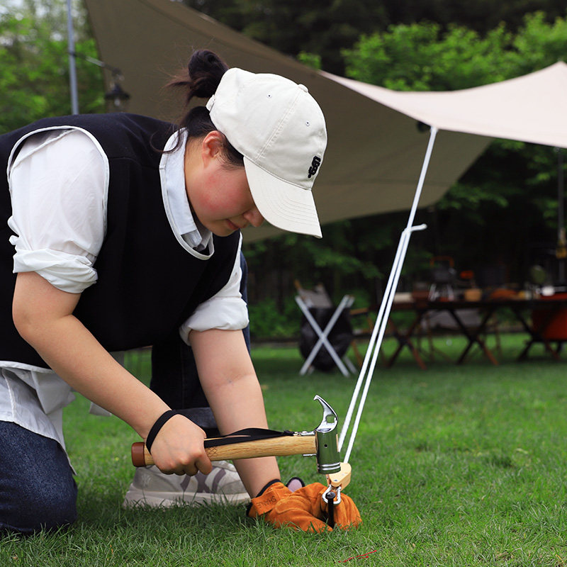 户外防滑木柄地钉锤子露营天幕帐篷多功能工具锤营地锤拔钉器榔头