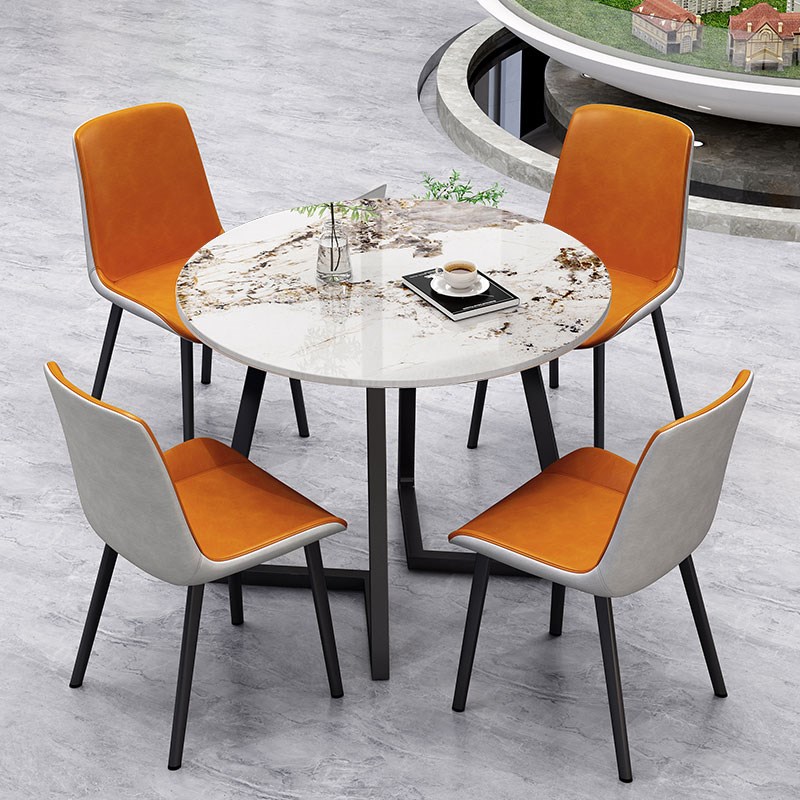 设计师岩板会客洽谈桌椅组合简约售楼处接待小圆桌家用大理石餐桌