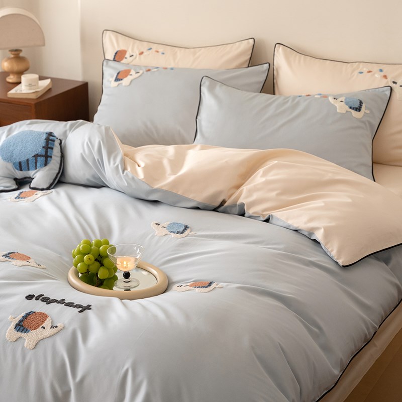 可爱100支长绒棉四件套全棉 毛巾绣被套床单床笠贡缎床上用品