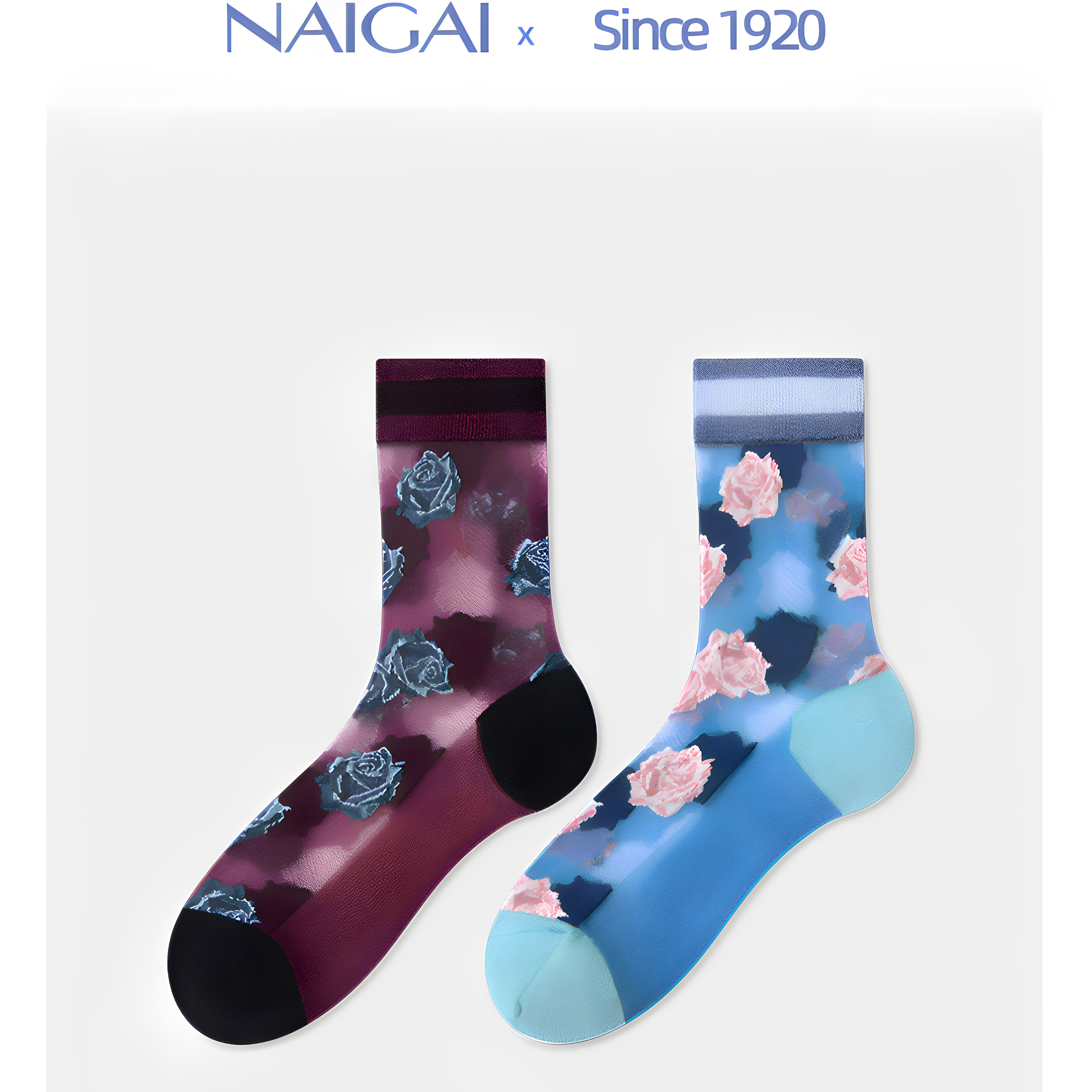 NAIGAI日本产玻璃丝刺绣中筒袜女