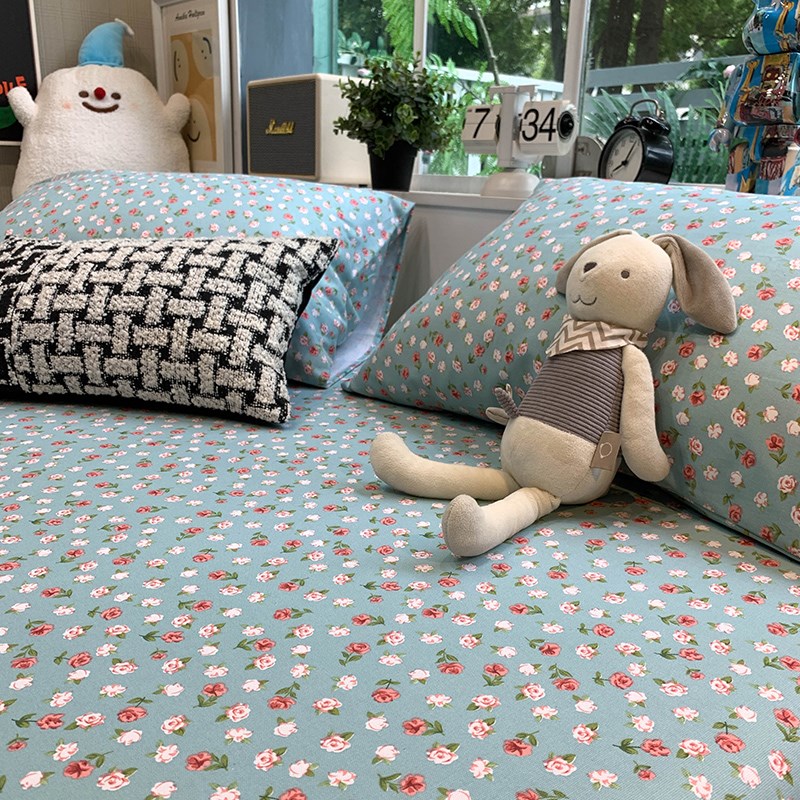 单件宿舍被单老粗布夏天加厚100全棉亚麻凉席床笠三件套床单