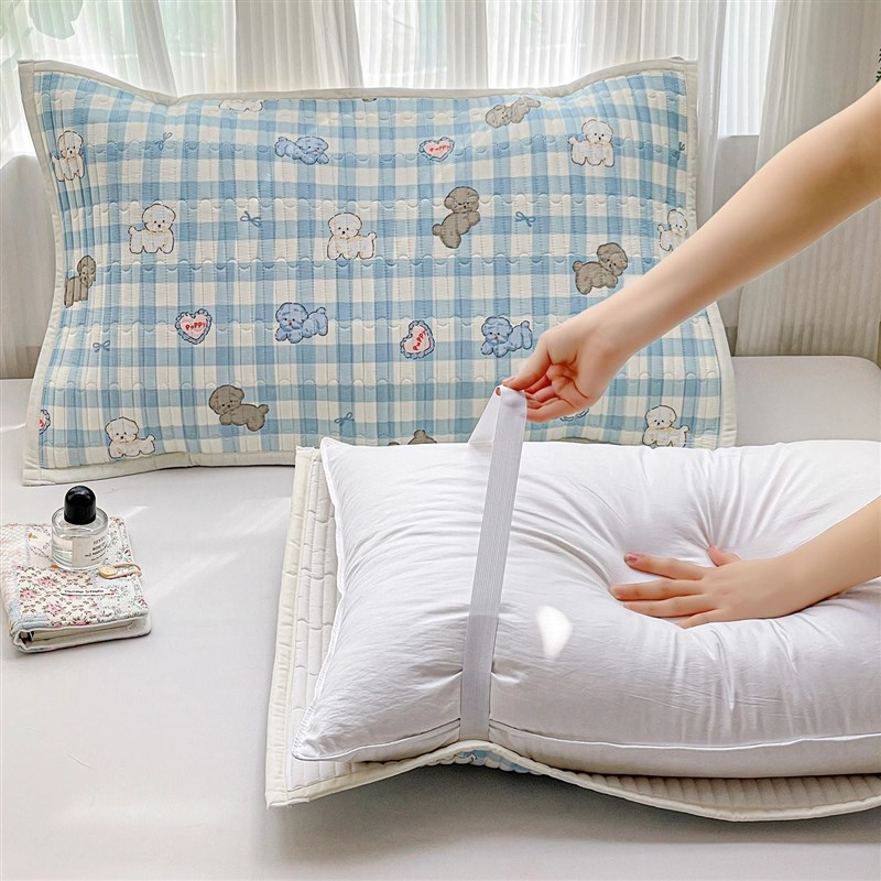 2025新款枕巾一对夏季防头油全棉枕头套绑带防滑垫巾四季通用