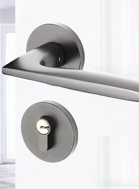 灰色室内卧室房门锁静音黑色分体锁家用I磁吸双舌门把手通用型锁