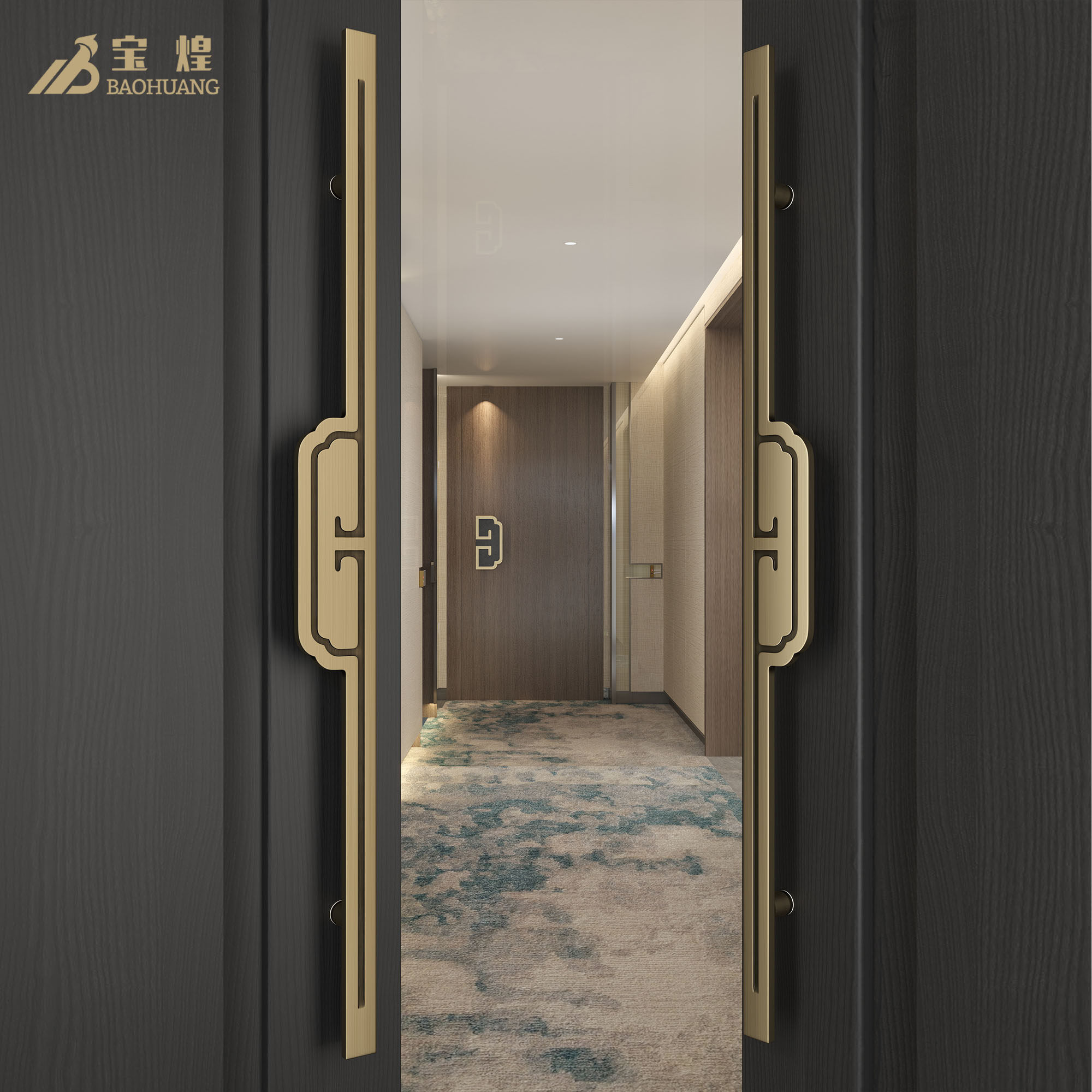 中式玻璃门拉手酒店包间古铜实心太空铝I刻字会议室推拉实木门把