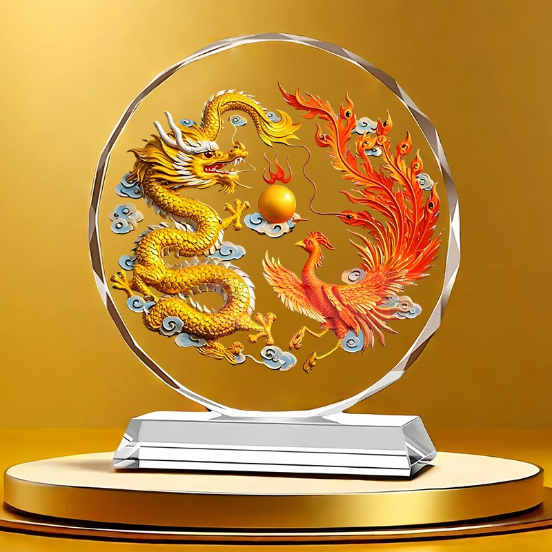 龙凤澄翔水晶饰品客厅入口生日乔迁礼物工艺品桌.桌面装饰家