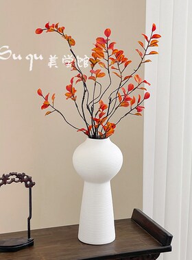 复古新中式陶g瓷花瓶摆件白色拉丝素胚现代简约客厅装饰插花器水