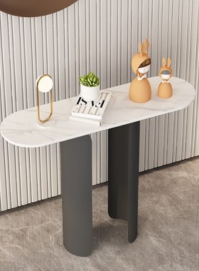 轻奢玄关柜大理石岩板条案现代简约进门L入户大堂门厅灰色墙边桌