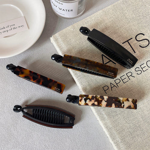 韩国醋酸一字扭扭夹法式简约后脑勺半扎气质盘发香蕉夹马尾竖夹女