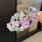 春季 甜美水晶花朵鸭嘴夹重工发夹超闪高级感碎发夹侧边刘海夹 新款