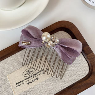 韩版 粉色立体蝴蝶结刘海梳插梳饰品发梳倒插梳防滑简约发叉网纱女