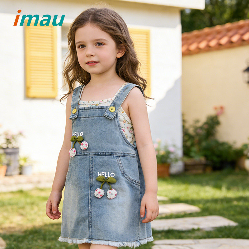 imau奕玛女童牛仔背带裙夏季新款