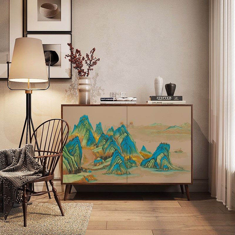 中式古画玄关柜一体免安装储物柜中古风客厅餐P边柜卧室收纳柜斗