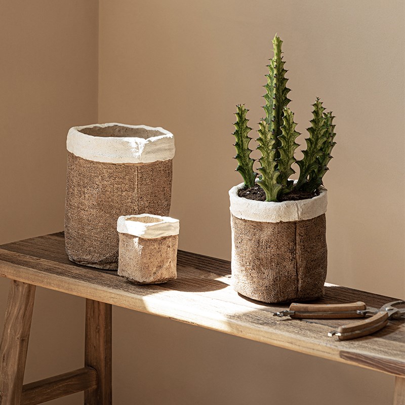 创意水泥麻袋装饰花盆花器u多肉植物花盆复古陶瓷粗陶花园庭院装