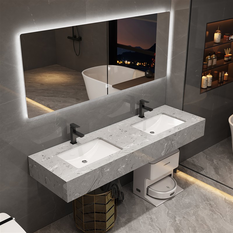 可定制浴室简约洗手盆组合大理石洗脸I池双人卫生间面盆柜洗漱台