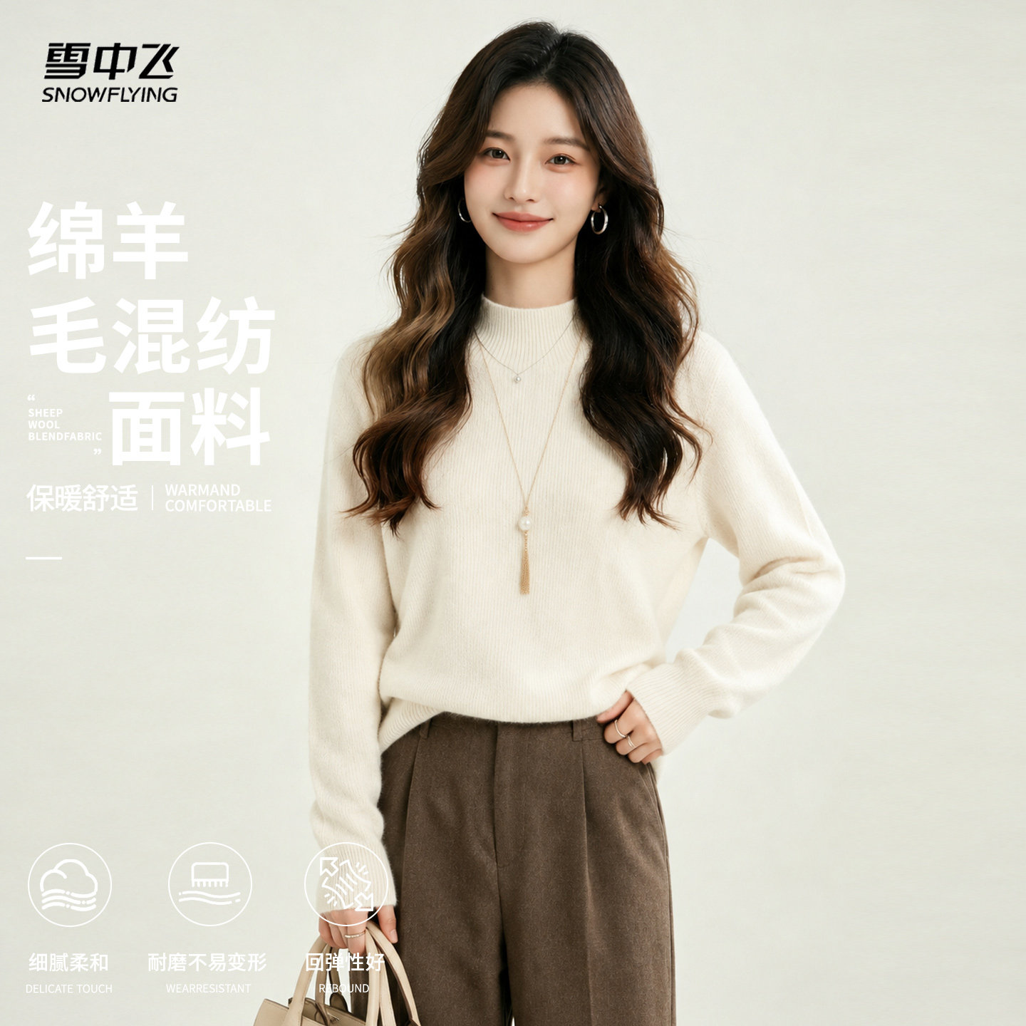 雪中飞羊毛衫女半高领休闲纯色针织毛衣2026秋冬新款长袖打底衫