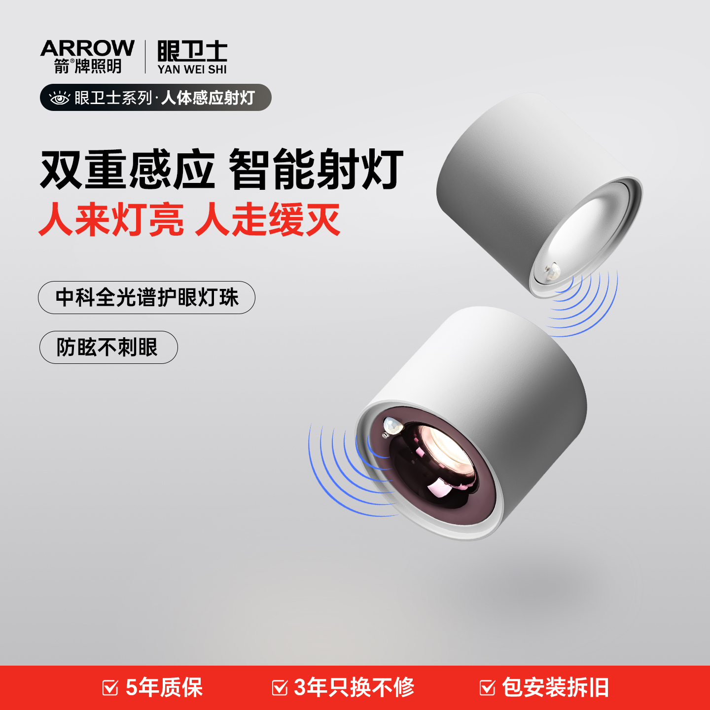 箭牌眼卫士COB明装感应射灯