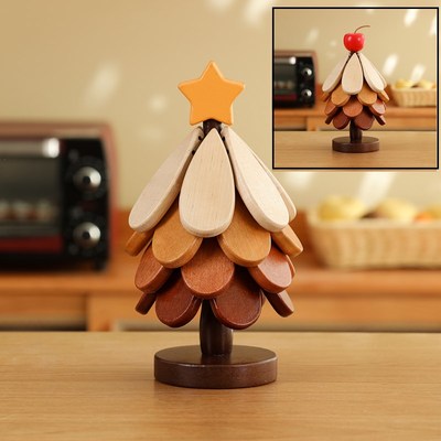 高级感耶诞d树隔热垫餐桌摆件创意一棵树实木防烫锅垫折叠杯垫碗