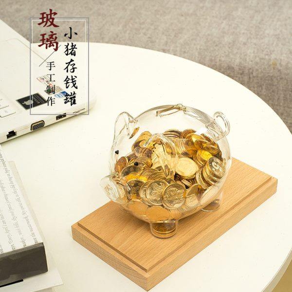 透明玻璃小猪存钱罐 生肖猪存钱猪储蓄罐 玄关酒柜小金猪生日礼物