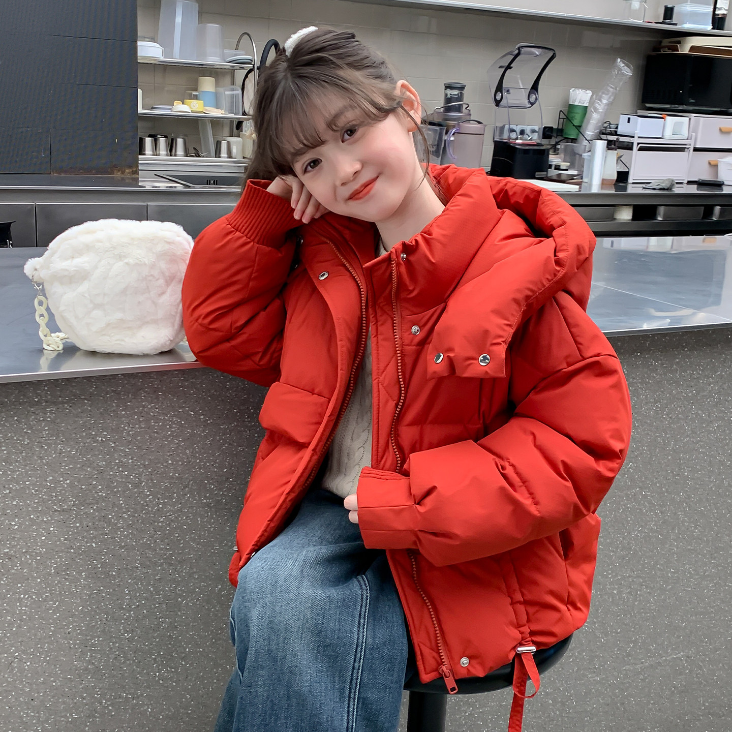 女童棉服冬装2025新款韩版儿童女孩冬季加厚拜年服年红色棉袄外套