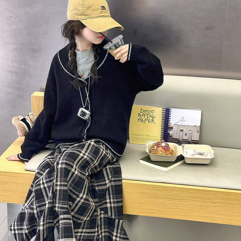 女童春秋装套群韩系慵懒风针织衫