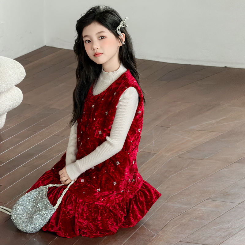 钉珠法式绗棉加绒新年减龄亮片