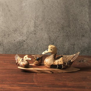 纯手工民间工艺鸳鸯笋壳笋皮编制鸭子猫头鹰竹编茶宠摆件居家饰品