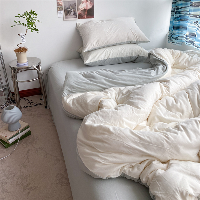 简简单单白色双拼全棉针织棉四件套 超软裸睡天竺棉被套床单床笠