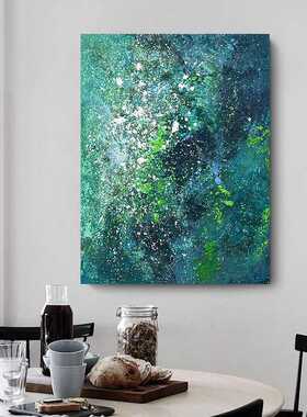纯手工油画抽象绿色客厅装饰画现代简约过道玄关挂画酒店别墅壁画