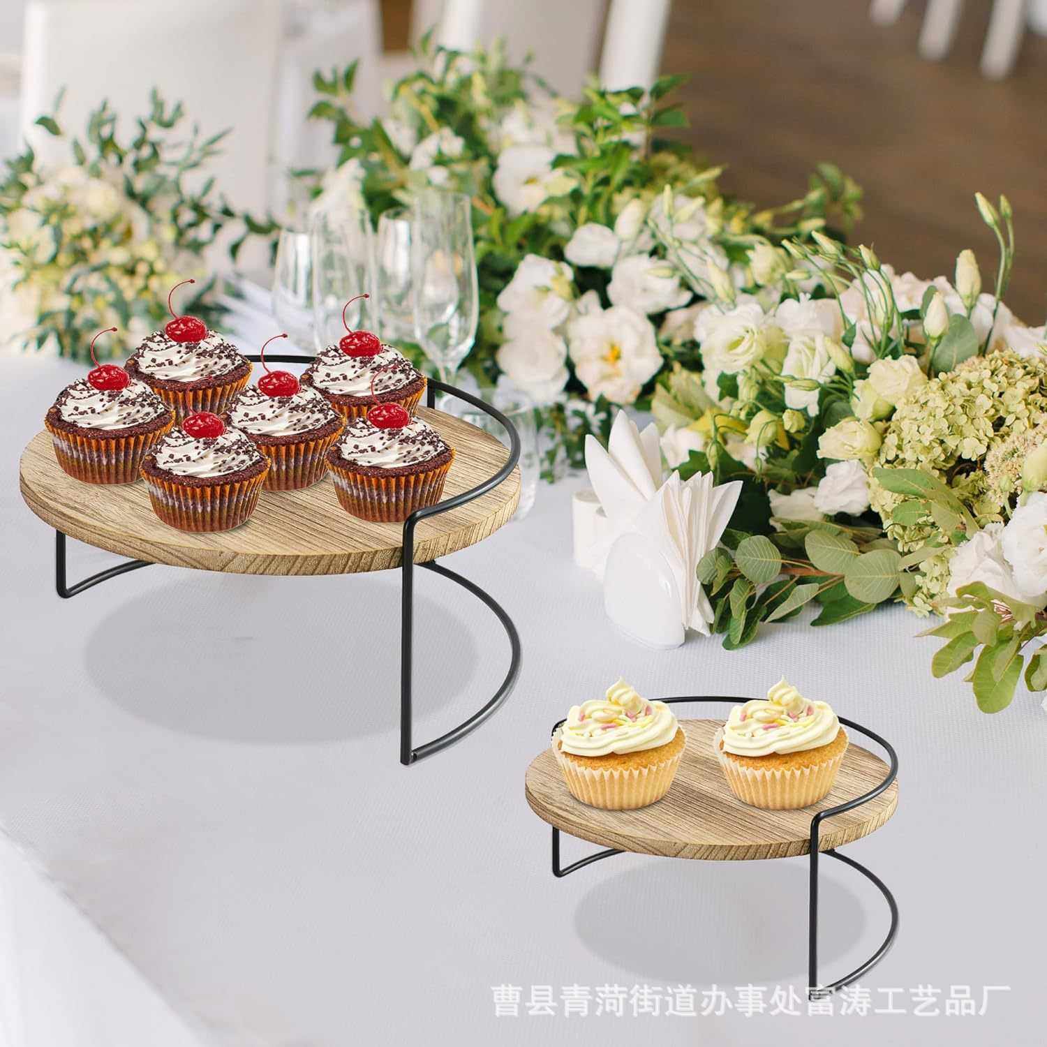 美式乡村木质蛋糕架婚礼派对甜品点心架圆形实木纸杯蛋糕托架