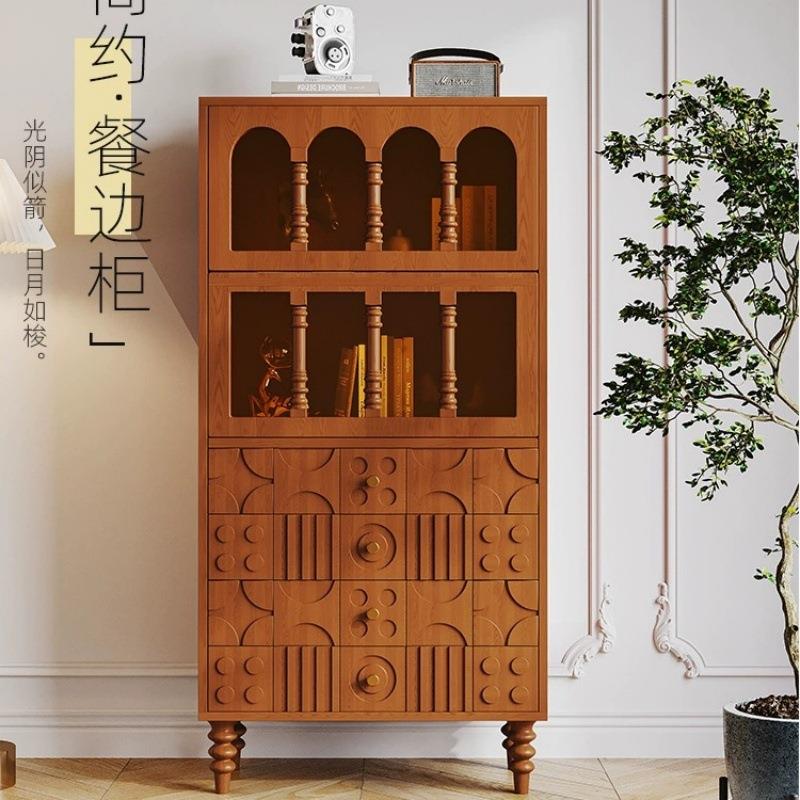 法式复古实木书柜美式客厅小户型斗柜边柜组合中古风家具轻奢储物