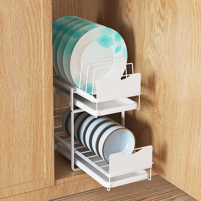 厨房抽拉式置物架碗架抽屉碗碟收纳架家用沥水架橱柜内碗盘放语苏