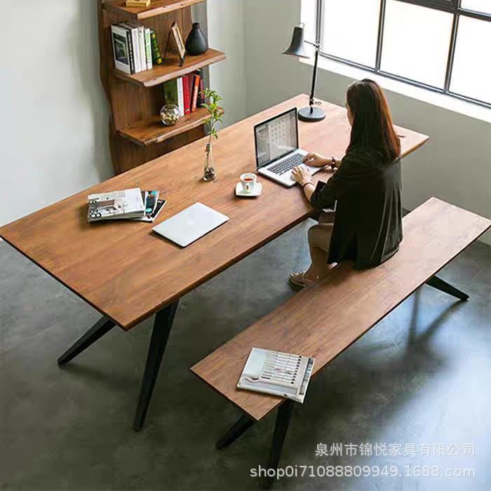 美式铁艺实木餐桌椅组合简约现代会议桌工业风工作台实木办公桌子