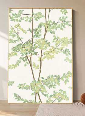 简约现代装饰画客厅玄关走廊壁画清新绿色植物侘寂风落地油画挂画