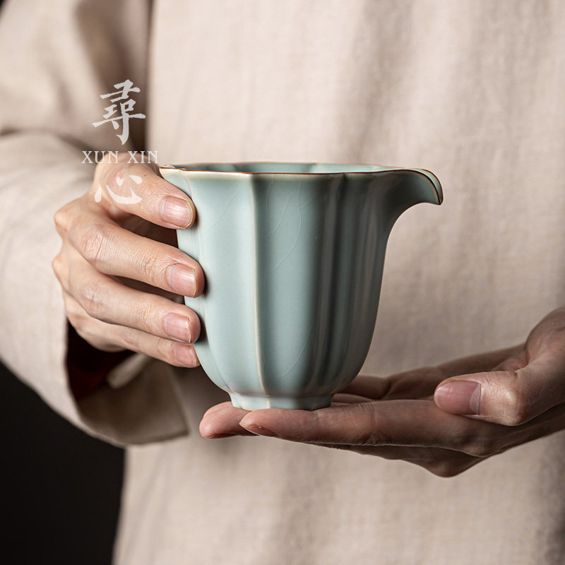 寻心仿宋天青汝窑开片可养公道杯陶瓷匀杯分茶器汝瓷茶具配件公杯
