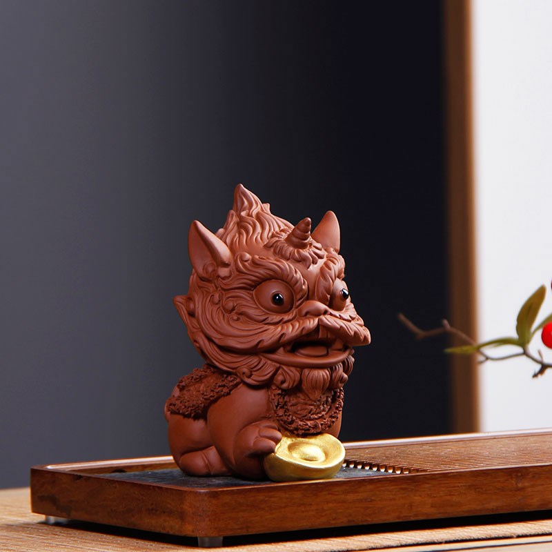 创意茶宠摆件精品中式醒狮国潮可爱紫砂可养招财桌面装饰小摆件