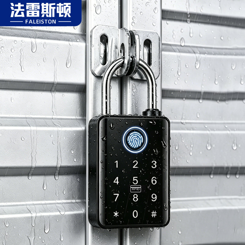 仓库智能指纹密码锁家用庭院远程电子锁户外防水大门锁带钥匙挂锁