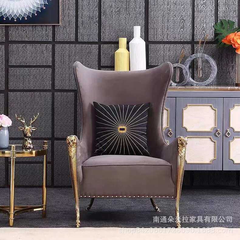 外贸出口轻奢单人布艺沙发椅高端酒店羊头椅客厅休闲椅