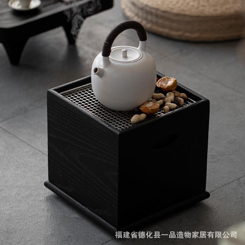 一品造物白蜡木炭烧火钵不锈钢围炉煮茶炭炉火炉方形茶炉户外烧烤
